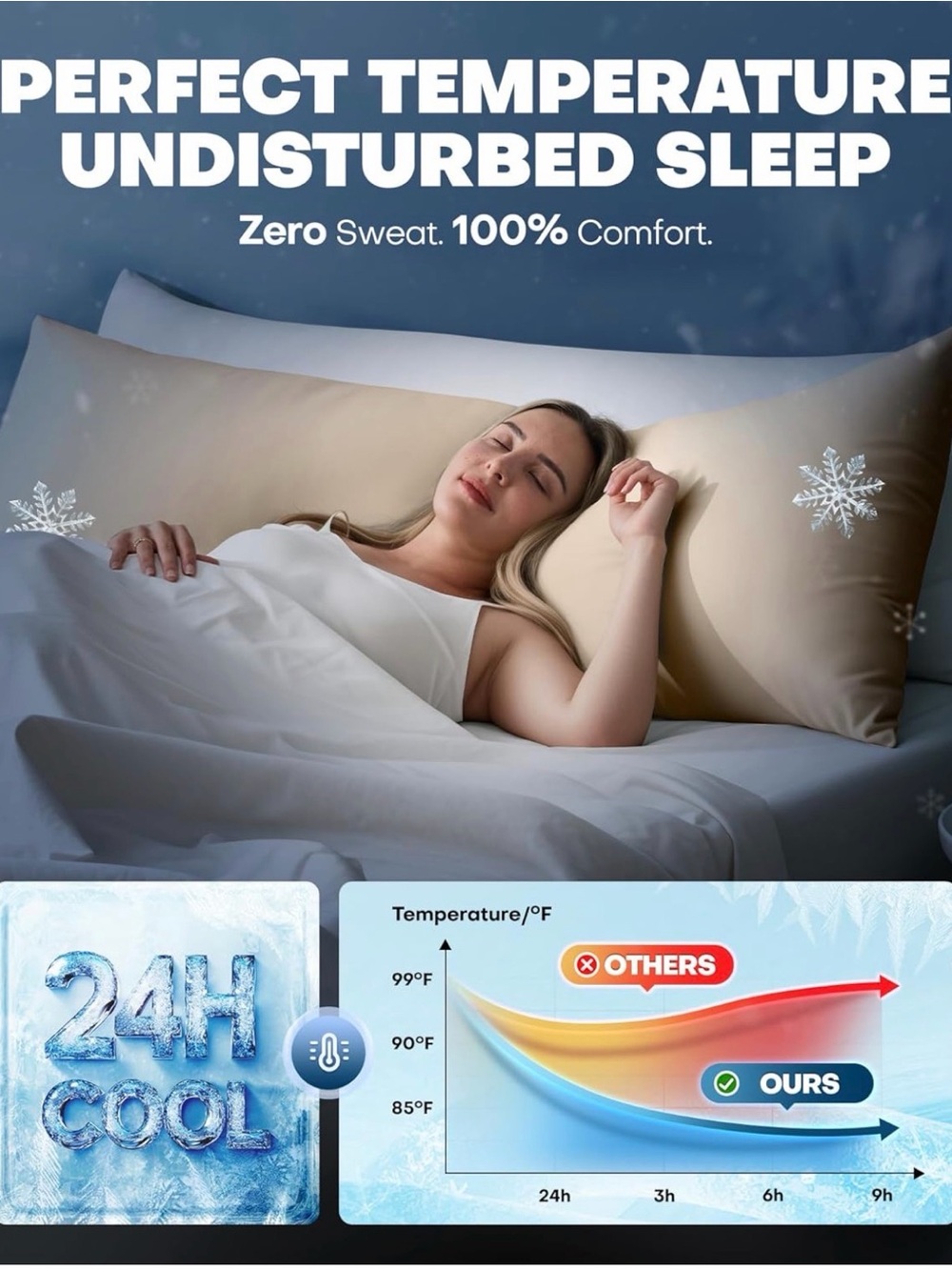 Ice Cooling Body Pillowcase for Hot Sleepers Stays Cool All Night Light Gray NEW - Picture 3 of 8